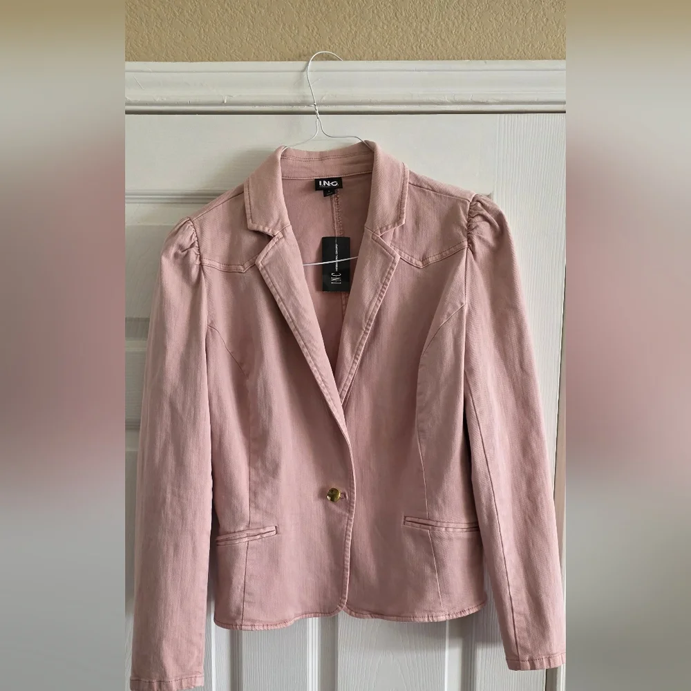 INC International Concepts Blush Pink Denim Blazer - Picture 2 of 4